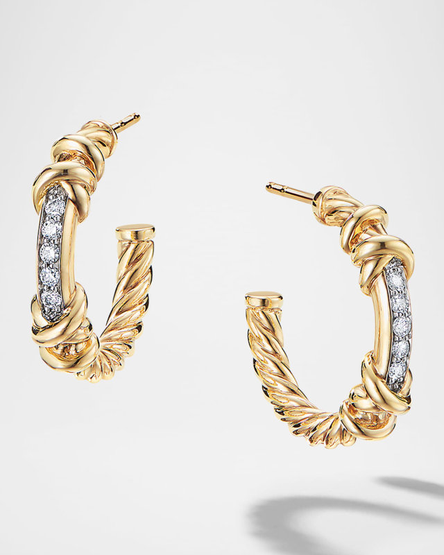 Petite Helena Hoop Earrings in 18K Gold with Diamonds - 0.75"